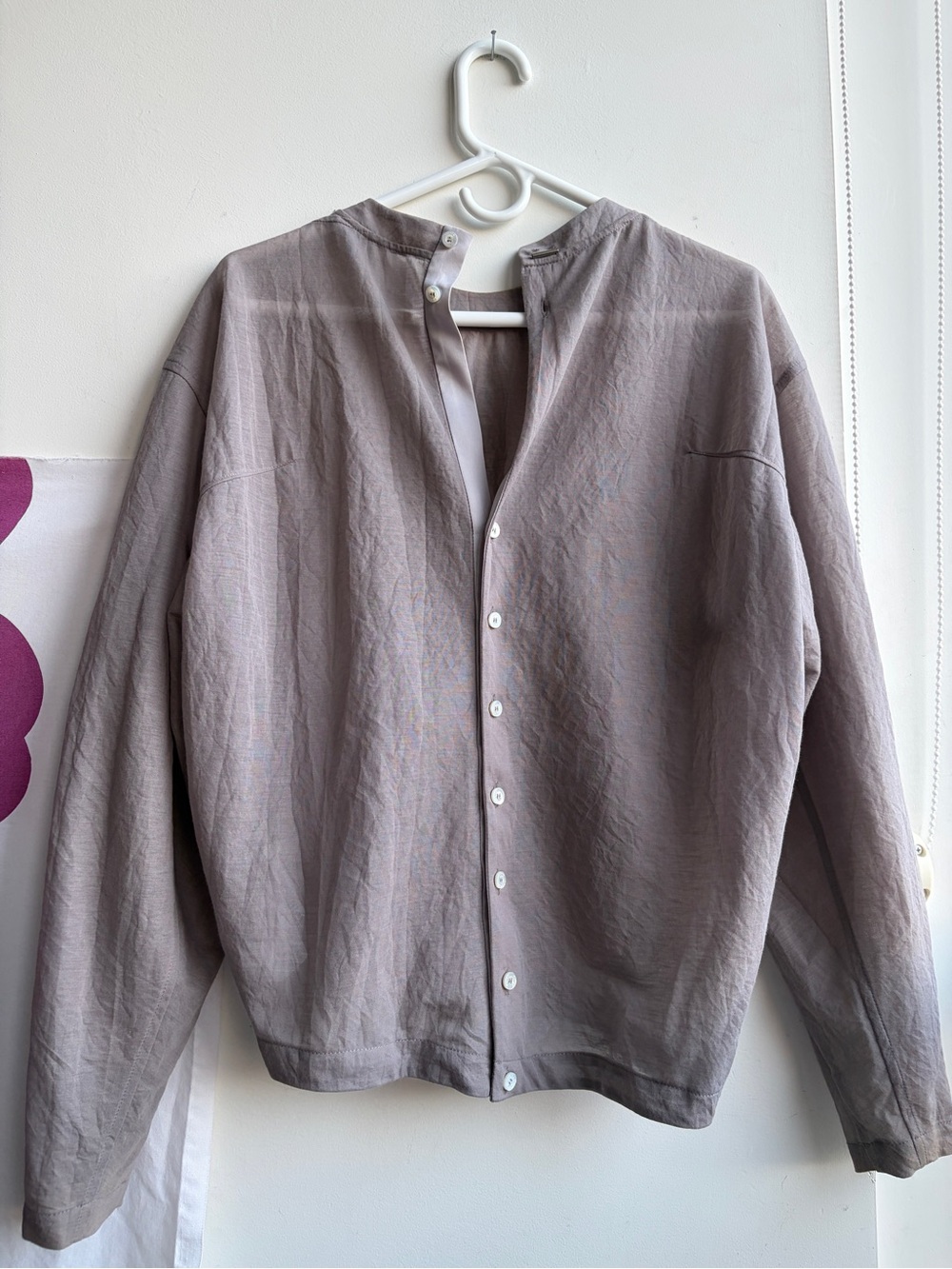 SYSTEM Paris Mix Match Layer Button Down Shirt Taupe Light Brown Gray Mens